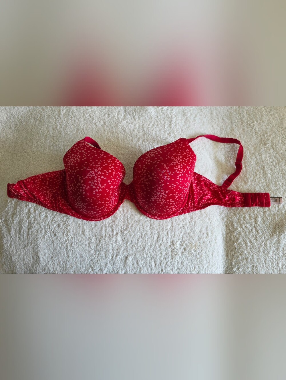 Victoria Secret Bra Lined Demi Red Pink Hearts Lightly Lined Cups Love, 36 DDD